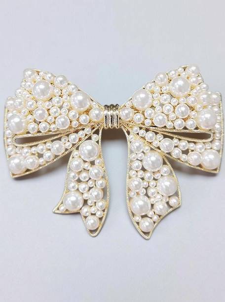 Blubby Crystal & Pearl Bow Hair Clip Claw for Women and Girls Hair Pin