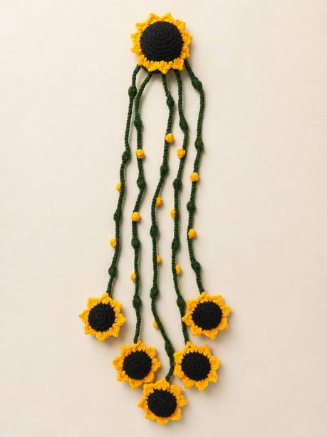 CROSTITCH Handmade Crochet Sunflower Hair Clip with Hanging Flower Vines Hair Clip