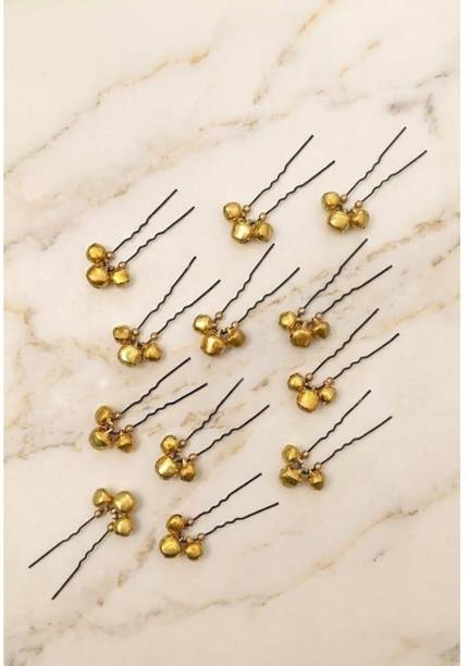 VECHAN Chhe Ghughari Bell Hair Pins - 12 Pack Traditional Gold Tone Bridal Hair Pin