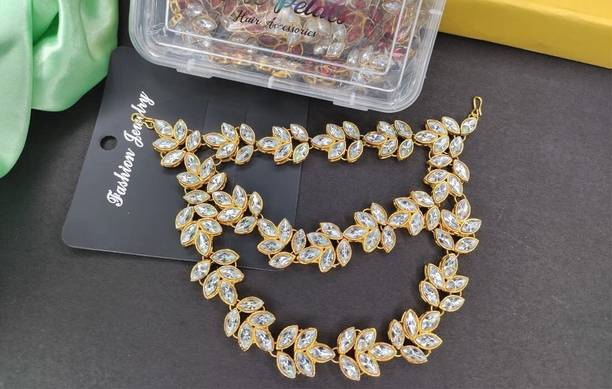 Rose Petals Rhinestone Kundan Work Wedding Tiara Headband Bridal Headpiece Hair Chain Hair Chain