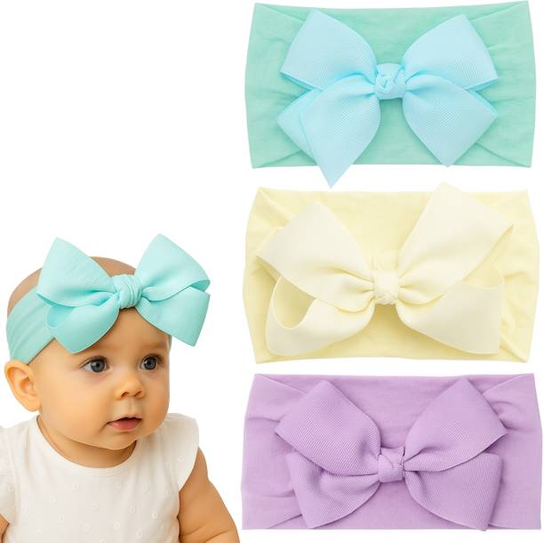 RAINBOW RETAIL Soft Stretch Baby Headbands with Big Bows – 3-Pack Head Band