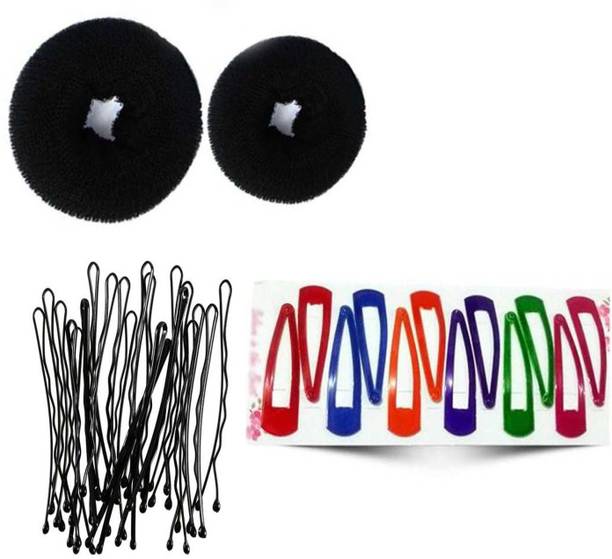 Sharum Crafts 2 Hair Donut, 24Pc Bobby Pin & 12 Multi Tic Tac Hair Accessory Set