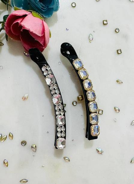 DEEPTI CHANDNA DESIGNS Exclusive & Elegant Handcrafted Square Moonlight Stones Clip for Girls Banana Clip