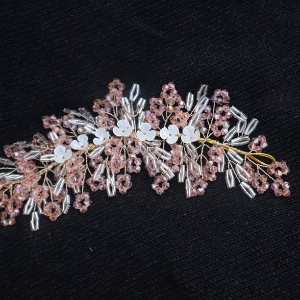 FLYHIGH Pearl Tiara in Pink & White Color For Hairstyling Hair Accessory Set