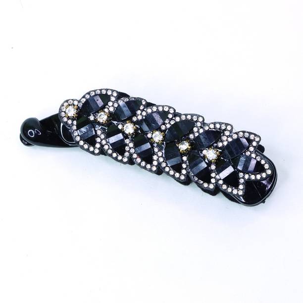 Myra Collection Rhinestone Crystal Banana Hair Clip Flower Hair Accessories for women (Black) Banana Clip