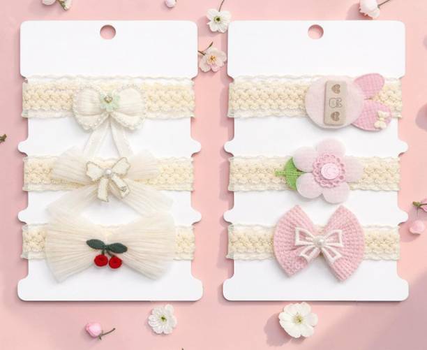 GLAMHUR Soft Lace Baby Headbands with Bow, Soft Nylon Elastic, Pack of 6 Head Band