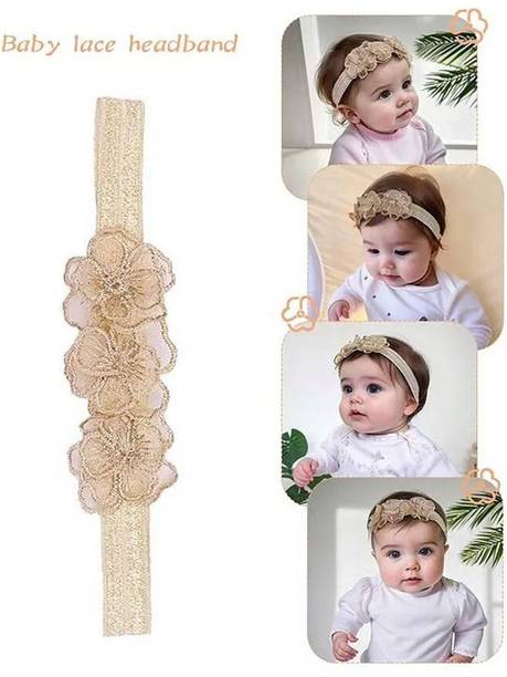 EvoNest Golden Floral Headband | Traditional & Festive Wear | Baby Girls (6-12M) Hair Band