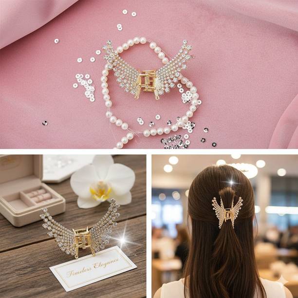 Ruby Hair Clutcher Korean Style Dimonds Metal Golden Butterfly For Girls -1 Pc Hair Accessory Set