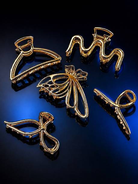 Divastri Fancy Mix Design Metal Hair Clutcher Clips 5Pcs for Girls Non Slip Clips Hair Clip