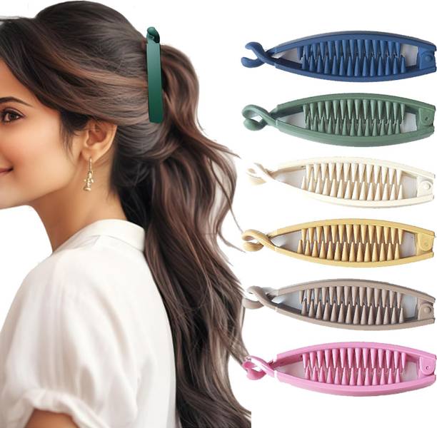BIRDWARE Big-Size Acrylic Material Banana hair Clips For Women (Multi Color, Pack Of 6) Banana Clip
