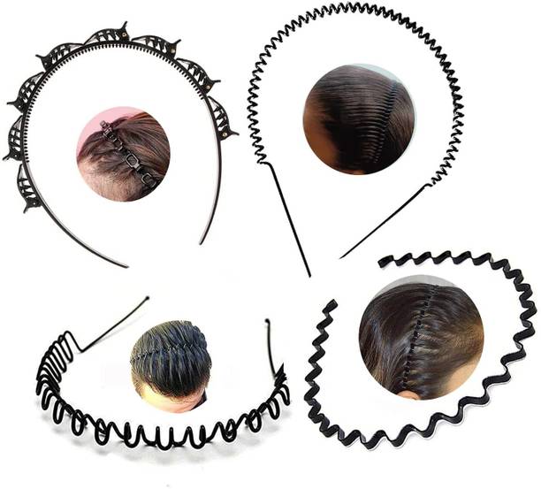 RKVILLA Unisex Men Women Black Metal Wavy Spring and Zig zag Band Twist Plait Hairband 4 Hair Band