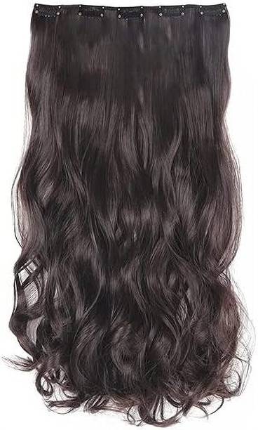 D-DIVINE Women's Full Head 22 Inch Hair Extension Wig - Synthetic Natural Wavy Brown Hair Clip