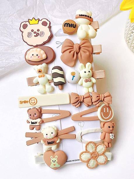 Blubby 14 Pieces Teddy Bow Cute Barrettes For Baby Kid Girls and Women Hair Pin