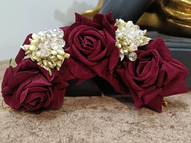 कालका फैशन Handmade Rose Flower Gajra Bridal Wedding Tiara Juda Decoration Hair Accessories