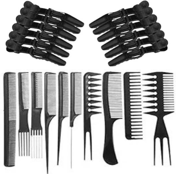 सिय्धा Barber Comb Salon Parlour Hair Cutting With Crocodile Hair Styling Clips Set