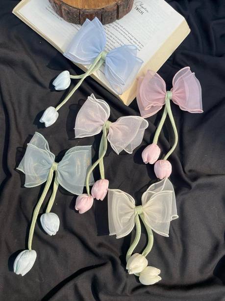 VAMIKA 3 PCS Korean Style Lace Bow Hair Clip with Tulip Dangles, Hair Clip