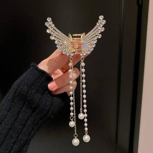 KITTUDYNAMIC Butterfly hair claw clip for girls and women crystal gold Hair Claw