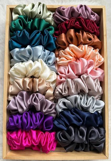 Manni Mart Multicolour Silk Satin Scrunchies Hair Band (Pack of 12 pcs) Hair Band