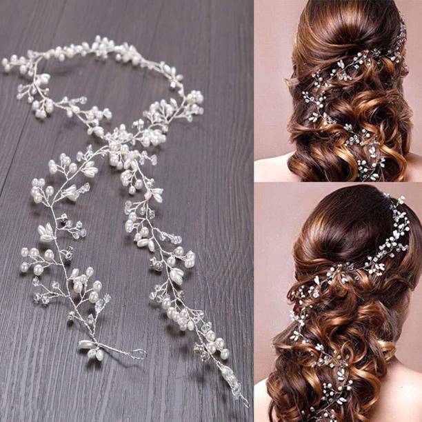 VAGHBAHTT Bride Wedding Headband Gold Crystal Pearl Hair Vine Braid Headpiece Hair Accessory Set