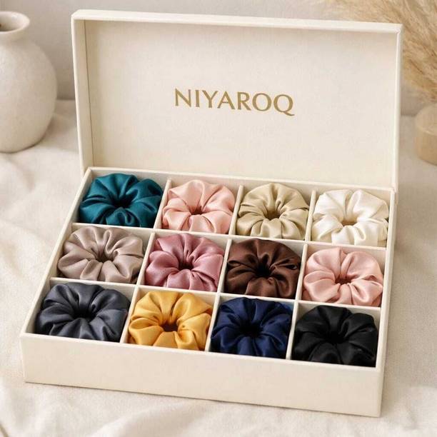 HARSHASS Premium Satin Scrunchies for Women, Girls Pack of 12 Same Color as Pic AS9 Rubber Band