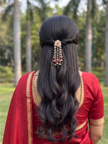 Twinsho Wedding Traditional Kundan Pearl Drop Hair Clip, Kundan Hair Accessories Hair Pin