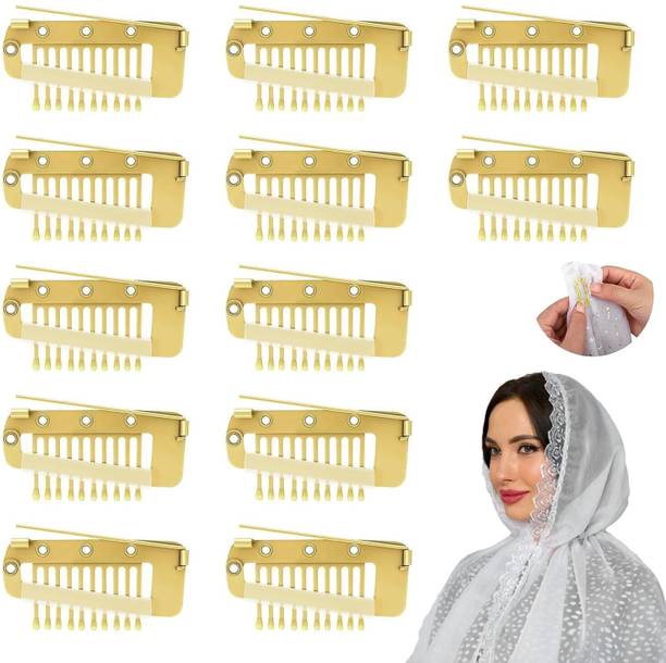 HONEY ACCESSORIES 12Pcs Chunni Dupatta Clips with Safety Pin, 10-Teeth Strong Hair Pin