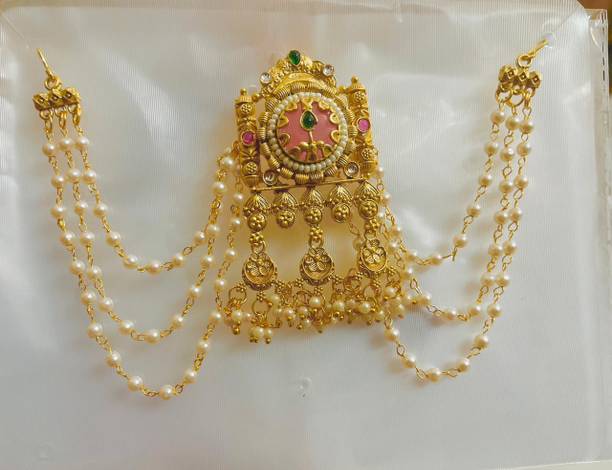JEWELUXE Gold Hair Brooch with Pearl Chains Hair Pin