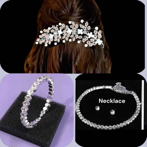 SAHIR Tiara combo and single line necklace bracelet set for girls and women Hair Accessory Set