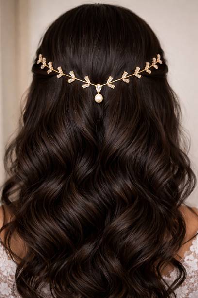 MAYUJA Gold Crystal Pearl Flower Hair Band | Elegant Bridal & Party Hair Accessory Hair Band