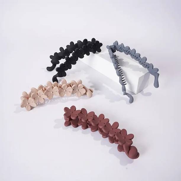 Sparkling Dazzle 4Pcs Korean Flower Matte Banana Hair Clips French Accessories for Women & Girls Banana Clip