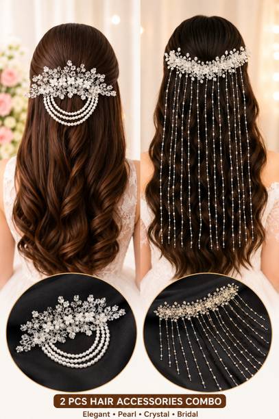 KilnKraft Pearl Crystal Hair Accessories Combo | Bridal Wedding Hair Comb Set of 2 hair combo