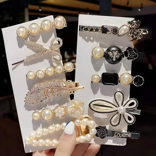 locklux Korean Combo Of Pearls&Acrylic Fancy Clip Girls 10pc Partywear Stylish Cute Pins Hair Clip