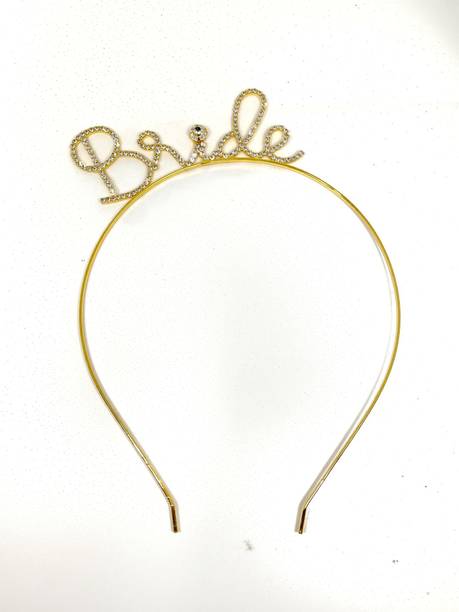 Bunty Gold Bride Crystal Crown Tiara for Girls Hair Band (Gold) Hair Band