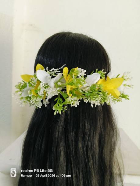 gleamifyz Yellow-white orchid gypsy gajra Hair Accessory Set
