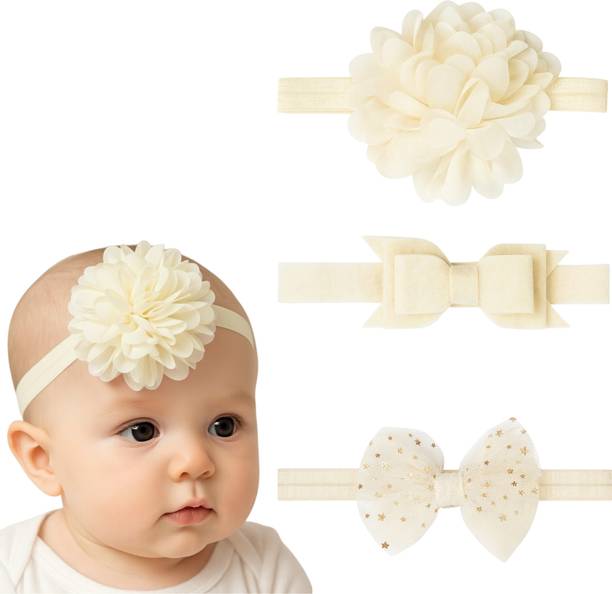 NAISHAM Baby Girl Headbands Set – Soft Flower, Bow & Cute Minnie Designs – 3-Pack Head Band
