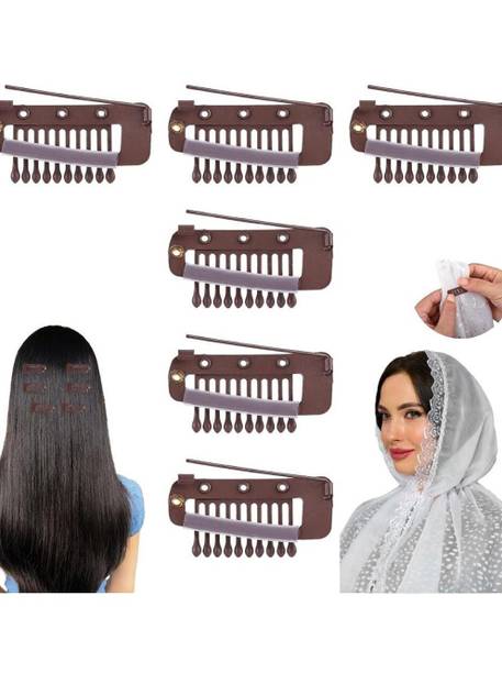 HONEY ACCESSORIES 6Pcs Chunni Dupatta Clips with Safety Pin, 10-Teeth Strong Chunni Grip Hair Clip Hair Pin