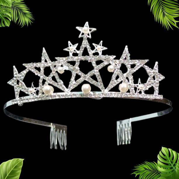 Orama Silver Crystal Tiara Crown Headbad Princess Rhinestone TE86 Hair Accessory Set