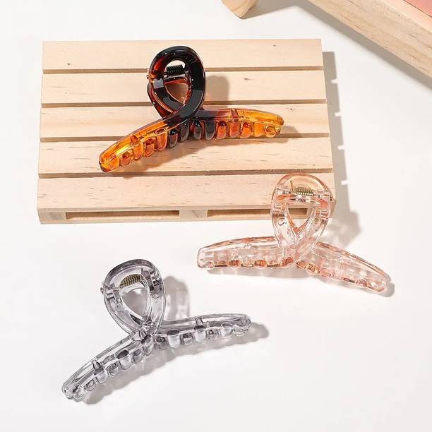 Sparkling Dazzle 3pcs Glossy Clear Medium 7cm Butterfly Nonslip Hair Claw Clutcher for Girls Hair Clip