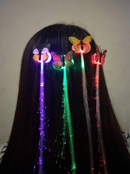 WAIT2SHOP Light Butterfly Flashing Fashion Optic Fiber Creative Led light|pack of 4 Hair Clip