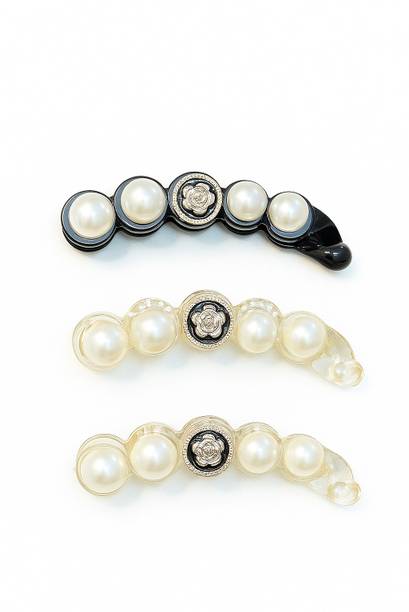 TressAura Luxe Bloom Pearl Banana Clip (Set of 3) Banana Clip