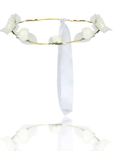PARTY MIDLINKERZ White Flower Gracious Tiara/Crown Head Wrap for Wedding Party Beach for Women Girls Hair Band