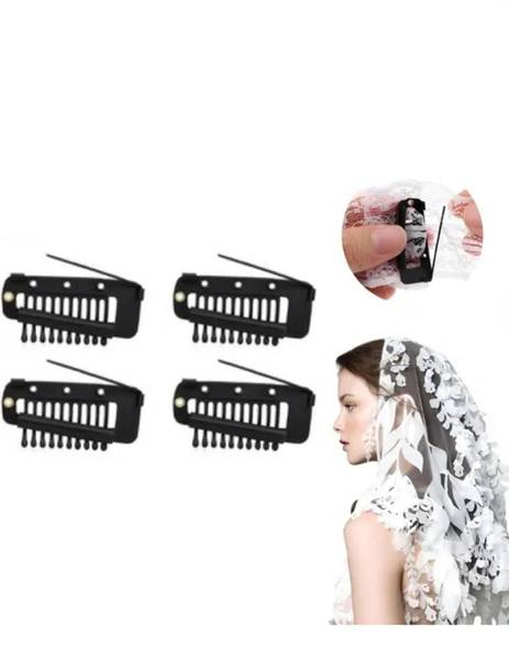 OLLIVOO 4 Pc Chunni Dupatta Clips with Safety Pin, 10-Teeth Strong Chunni Grip HairClip Hair Pin