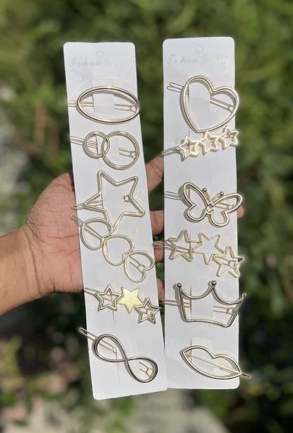 HAPPYMATES Metal, Plastic Alligator Hair Clip for Women, Gold, 6 Pieces Hair Clip