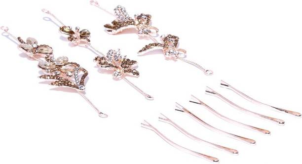 Kord Store Designer Rose Gold Plated Stone Leaf Design Tiara/Hair Pin For Girls and Women Hair Accessory Set