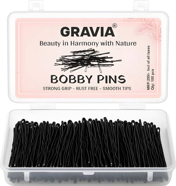 Gravia Premium Strong Hold, Smooth Finish, Bobby Hair Pins – Black, 100 Count Hair Pin