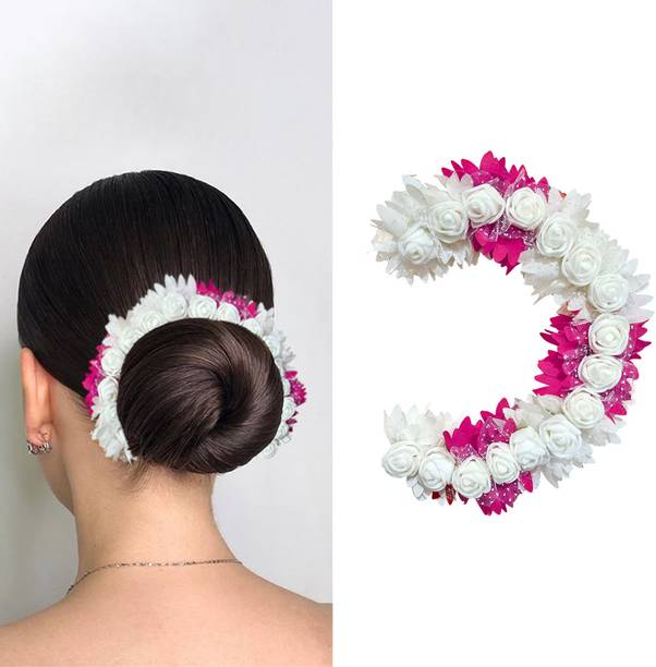 VIVIAN Artificial Bridal Rose Petal Flower Tiara Gajra Hair Juda (Pink) (Pack of 1) Hair Accessory Set