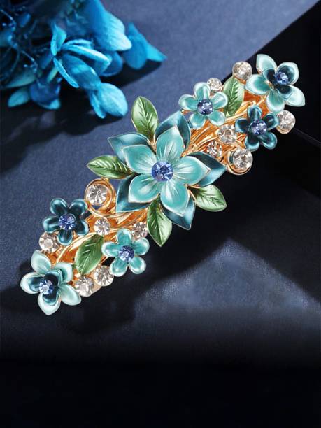 YELLOW CHIMES Hair Barrette Clips for Girls Blue Floral Hairclips French Barrette Hair Clip