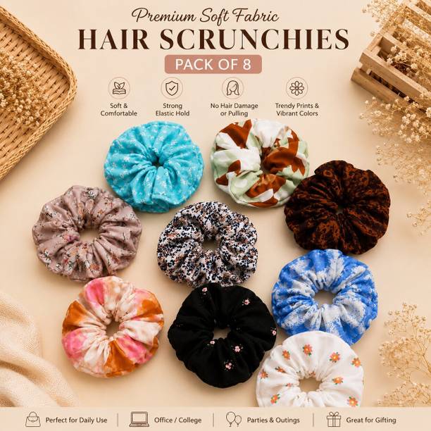 Shine Mist Soft Fabric Hair Scrunchies for Women & Girls (Pack 10) Hair Accessory Set