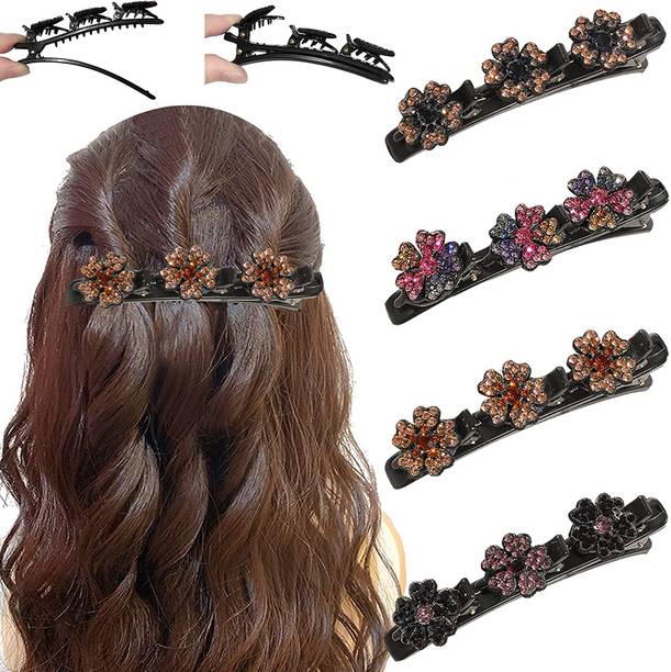 Rubela Sparkling Braided Hair Clips for Women Girls Crystal Stone Hair Hair Clip