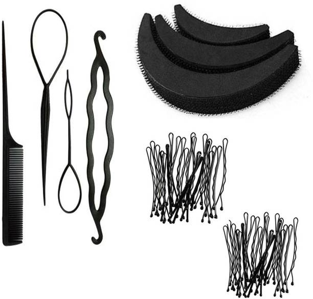 Sharum Crafts 3pc puff set 4pc Combo set & 48pc bobby pin Hair Accessory Set